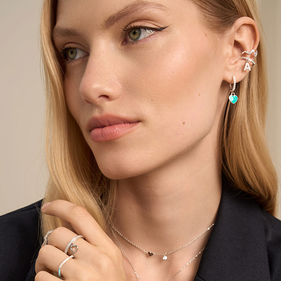 Серьги серебро 925 серебряные конго с подвесками сердечками Miestilo