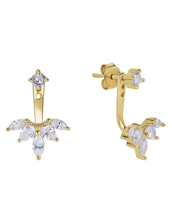 Серьги серебро 925 серебряные пусеты с камнями ювелирные в позолоте Miestilo