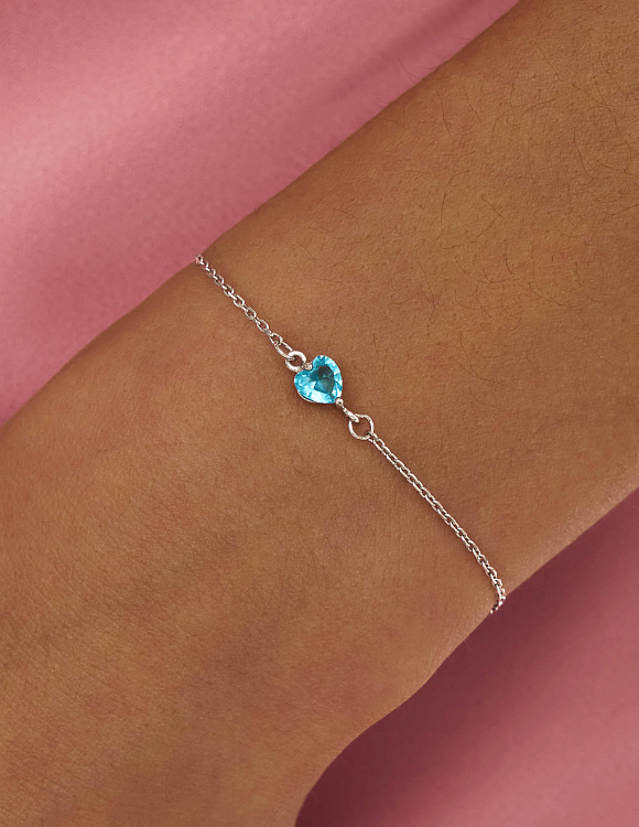 Браслет из серебра с голубым фианитом в огранке сердце MIESTILO Miestilo
