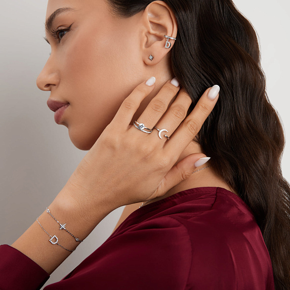 Серебряный браслет на ногу и на руку со звездой и фианитами Miestilo