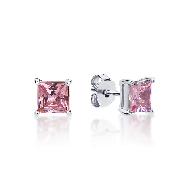 Серебряные пусеты с розовыми фианитами  Miestilo