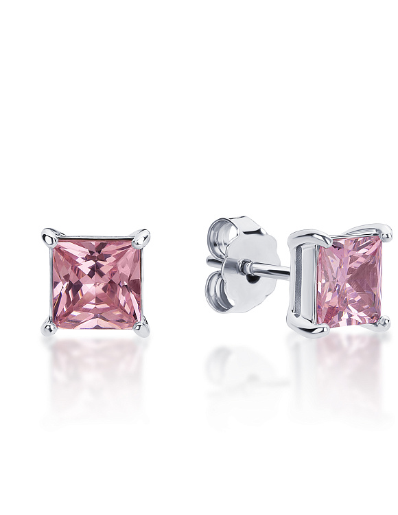 Серебряные пусеты с розовыми фианитами  Miestilo  2