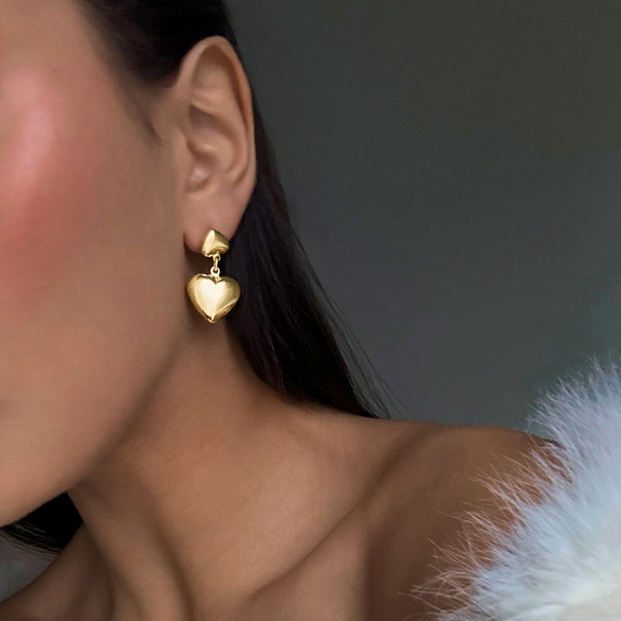 Серьги серебро 925 гвоздики сердечки позолоченные Miestilo