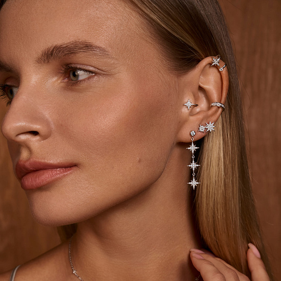 Серьги серебро 925 серебряные гвоздики длинные звезды Miestilo