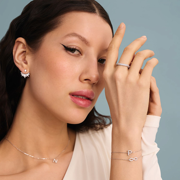 Серебряное кольцо волна с фианитами Miestilo