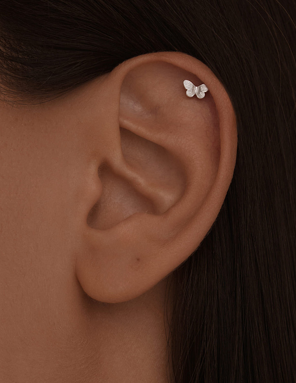 Серебряный пирсинг бабочка Miestilo