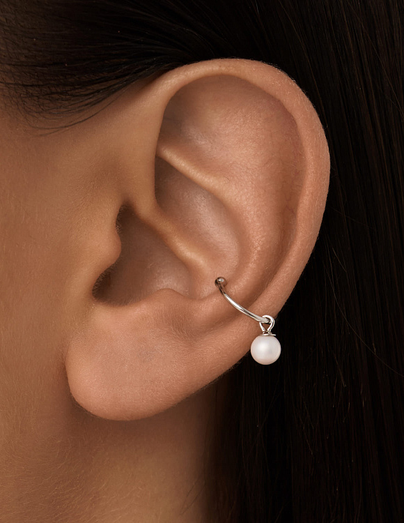 Серьга кафф серебро 925 моносерьга серебряная жемчуг Miestilo