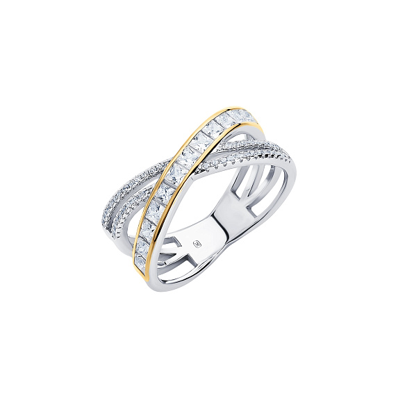 Серебряное кольцо биколор с фианитами Miestilo