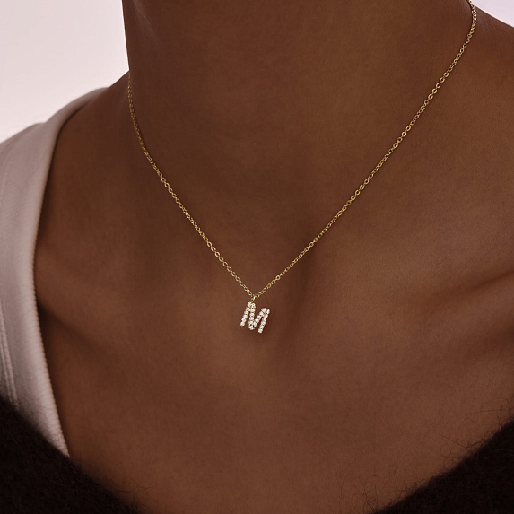 Подвеска серебро 925 на шею с буквой м в позолоте Miestilo