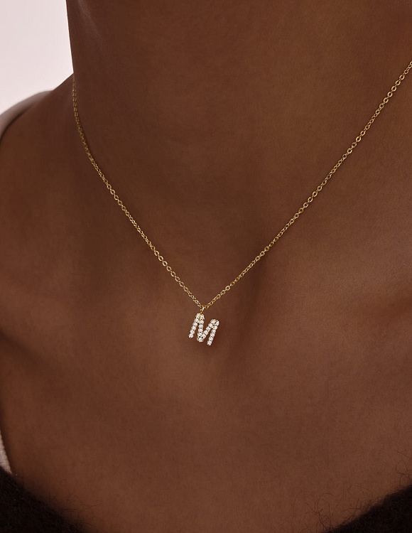 Подвеска серебро 925 на шею с буквой м в позолоте Miestilo