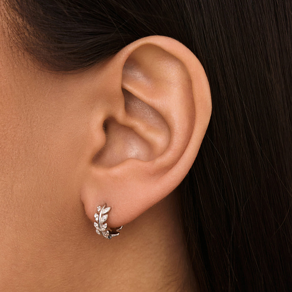 Серьги колечки серебро 925 серебряные листья Miestilo