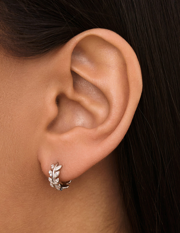 Серьги колечки серебро 925 серебряные листья Miestilo