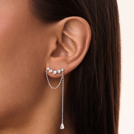 Серьги серебро 925 серебряные гвоздики с цепочкой Miestilo