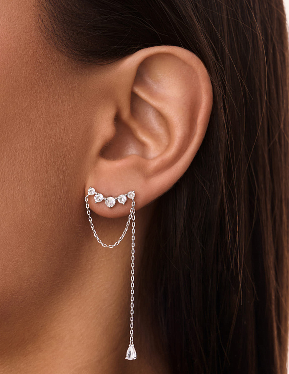 Серьги серебро 925 серебряные гвоздики с цепочкой Miestilo