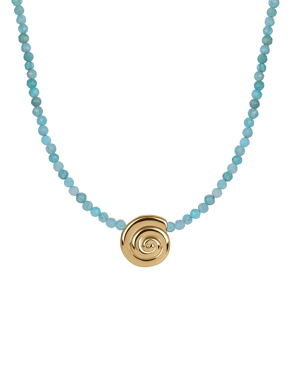 Позолоченное колье из бусин амазонита с ракушкой Miestilo  2