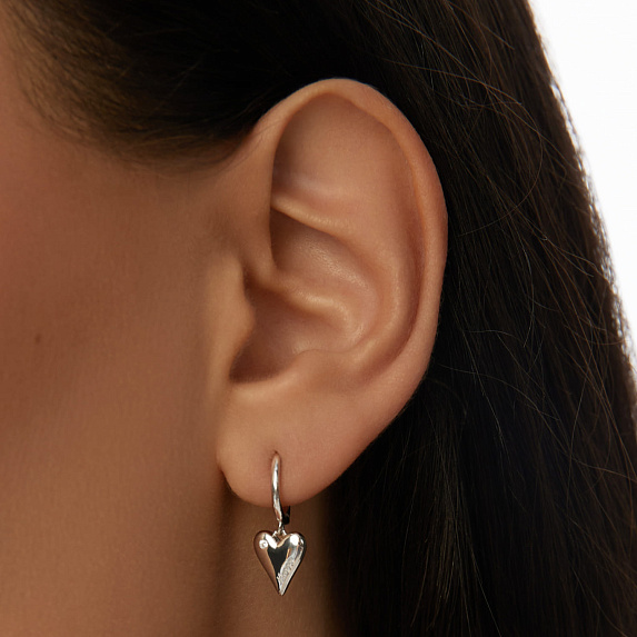 Серьги кольца серебро 925 женские висячие сердечки Miestilo
