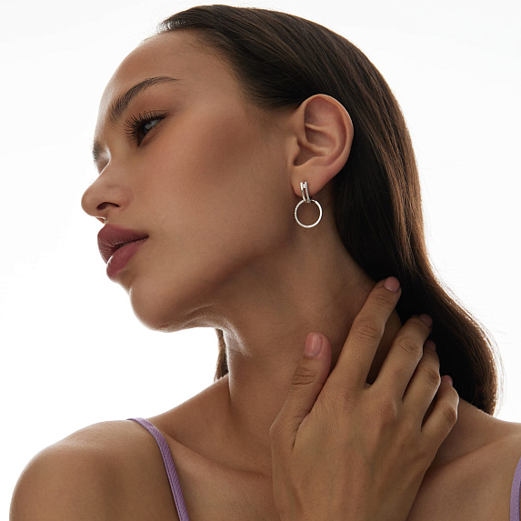 Серьги серебро 925, серьги кольца серебро, серьги с фианитами Miestilo
