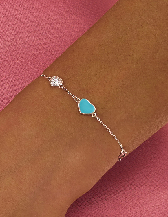 Браслет серебро 925 серебряный сердце голубой Miestilo