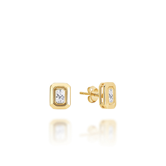 Серьги серебро 925 позолоченные гвоздики с фианитами Miestilo
