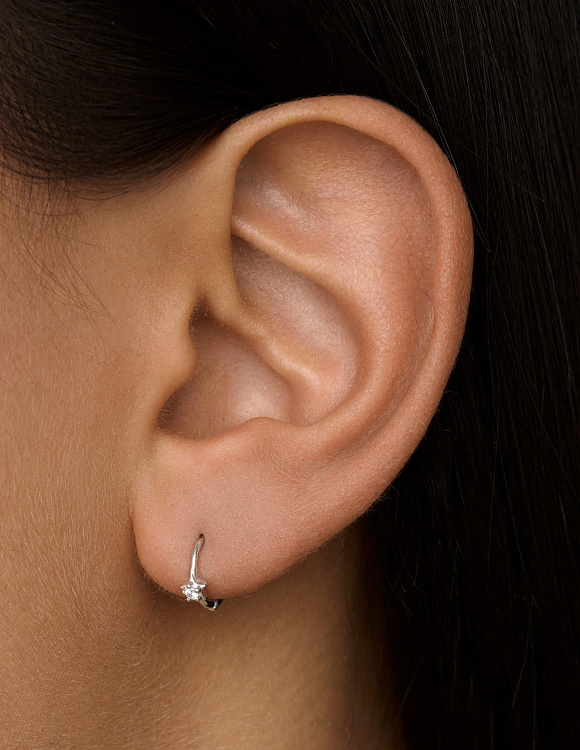 Серебряная моносерьга кликер с фианитом MIESTILO  Miestilo