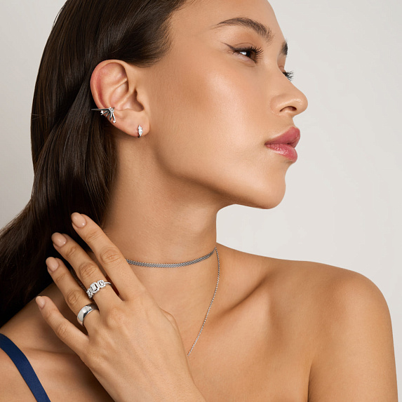 Серебряный кафф с фианитами Miestilo