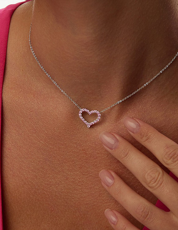 Серебряная подвеска на шею в форме сердца MIESTILO с розовыми фианитами Miestilo