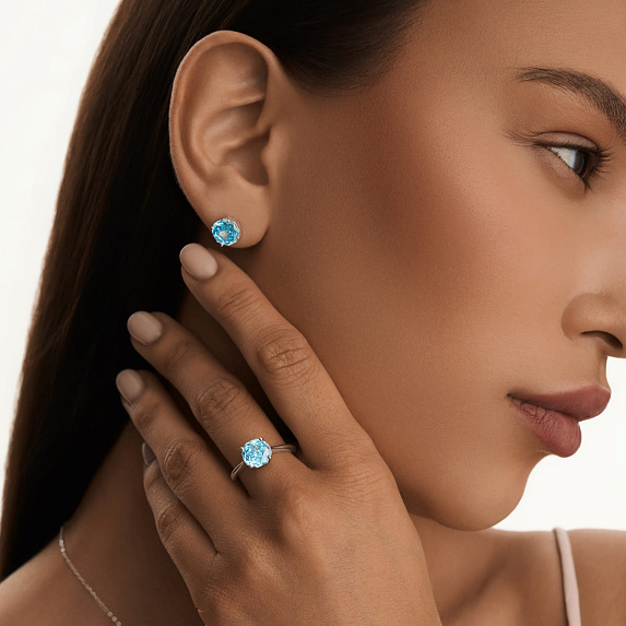Серьги с голубыми фианитами в огранке роза Miestilo