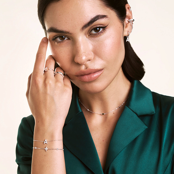 Серебряный браслет на ногу и на руку со звездой и фианитами Miestilo