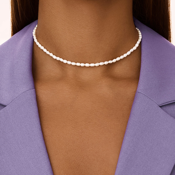 Серебряное колье-чокер с натуральным жемчугом Miestilo