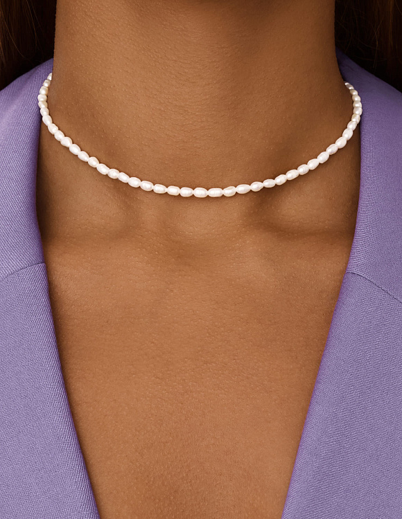 Серебряное колье-чокер с натуральным жемчугом Miestilo