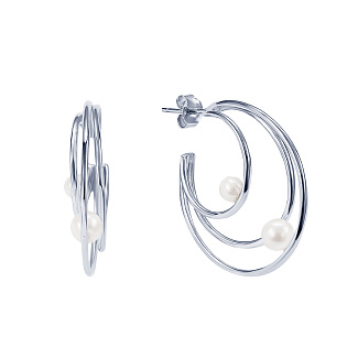 Серьги кольца из серебра с жемчугом Miestilo