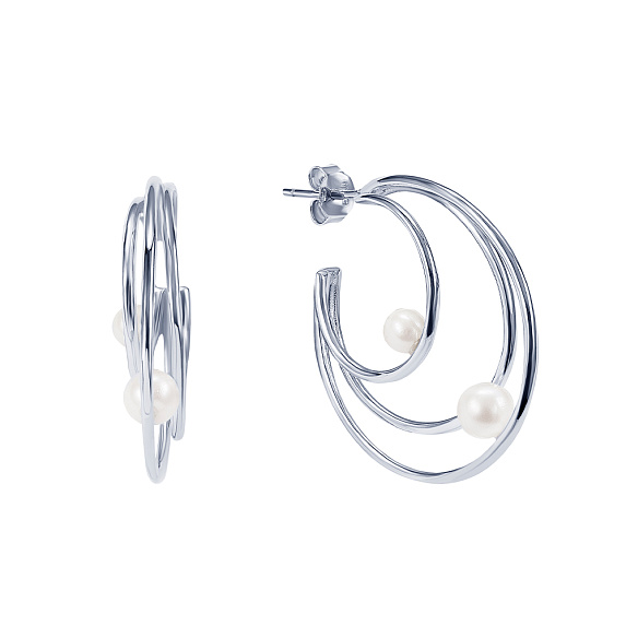 Серьги кольца из серебра с жемчугом Miestilo