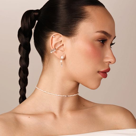 Серебряный пирсинг с искусственной жемчуженой Miestilo