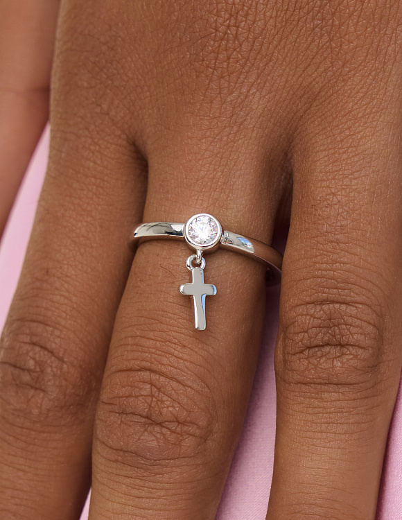 Кольцо серебро 925 ювелирное с подвеской крест Miestilo