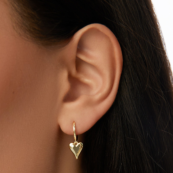 Серьги кольца серебро 925 позолоченные висячие сердечки Miestilo