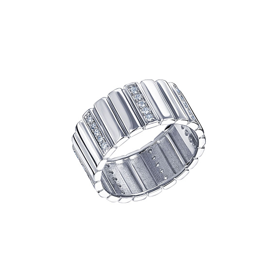 Серебряное кольцо широкое с фианитами Miestilo