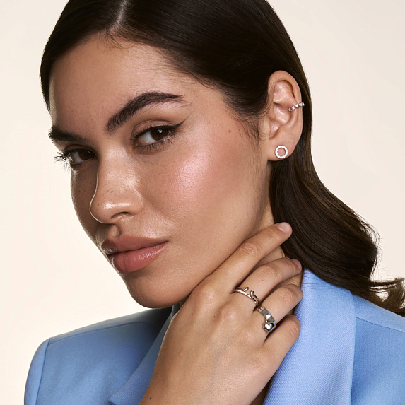 Серьги гвоздики серебро 925 женские круглые с фианитами Miestilo