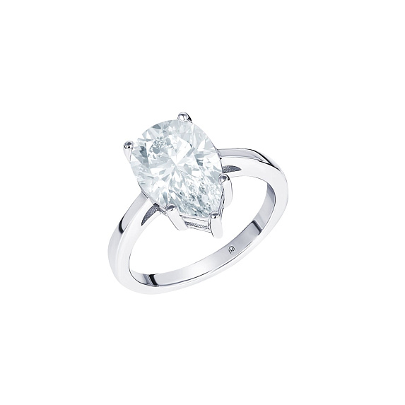 Серебряное кольцо с фианитом в огранке груша Miestilo