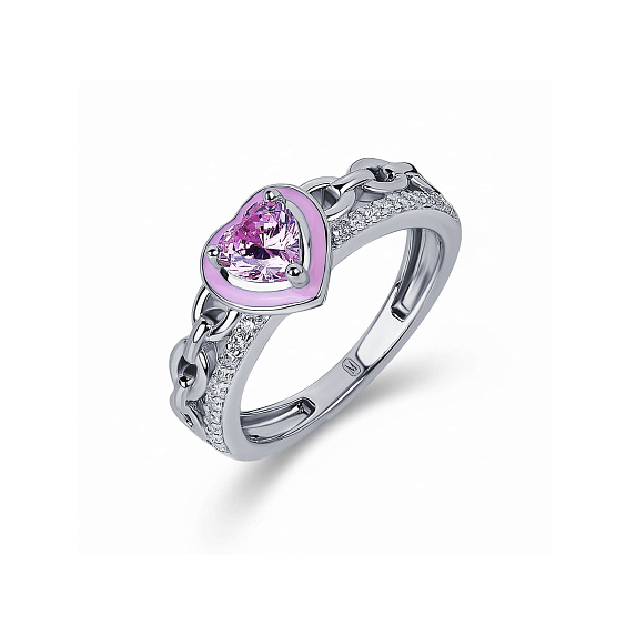 Серебряное кольцо с фианитом сердце и эмалью Miestilo