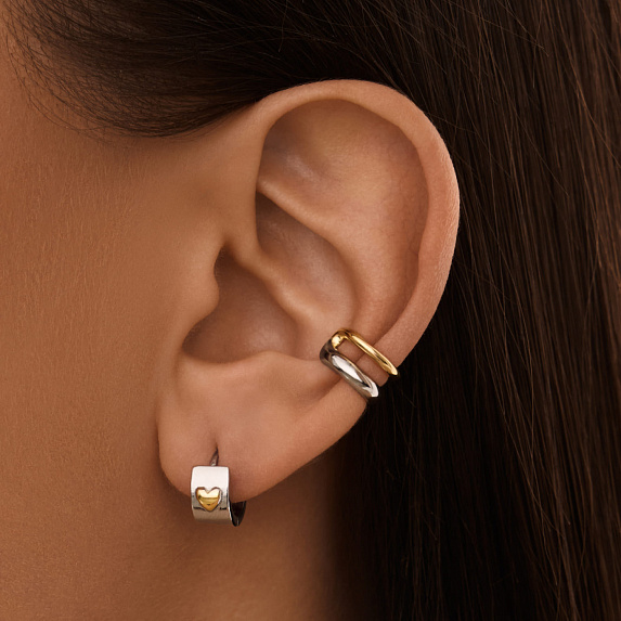 Серебряные серьги кольца биколор сердце Miestilo