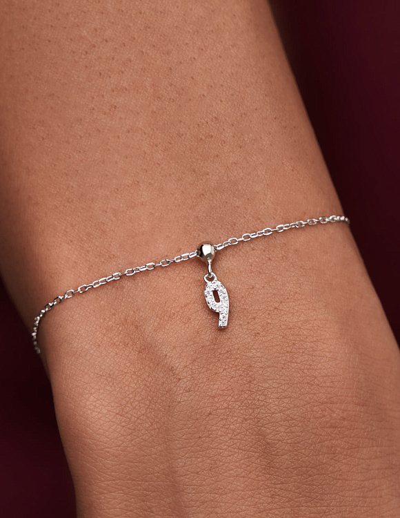 Серебряный шарм с фианитами цифра 9 Miestilo