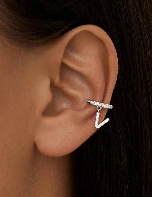 Серьга кафф серебро 925 моносерьга серебряная с буквой V Miestilo