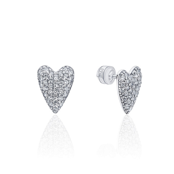 Серебряные серьги сердце с фианитами MIESTILO  Miestilo