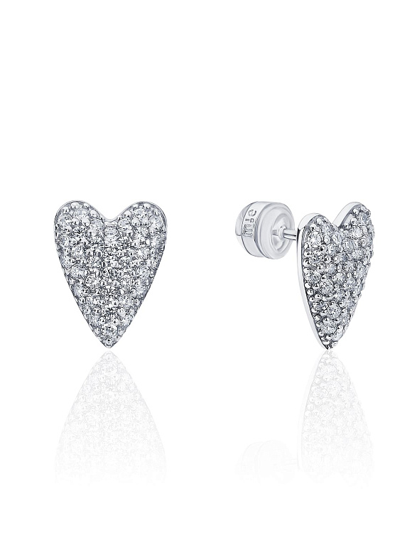 Серебряные серьги сердце с фианитами MIESTILO  Miestilo
