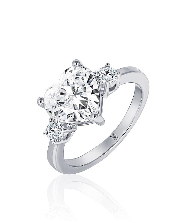 Серебряное кольцо сердце с белым фианитом Miestilo  2