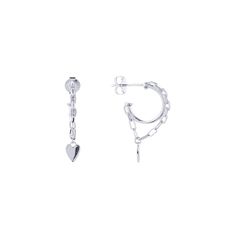 Серебряные серьги с цепью и сердцем Miestilo