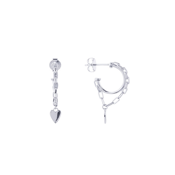 Серебряные серьги с цепью и сердцем Miestilo