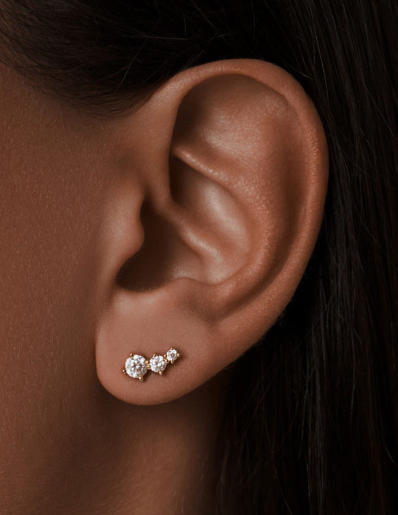 Серьги серебро 925 серебряные гвоздики женские с фианитами в позолоте Miestilo