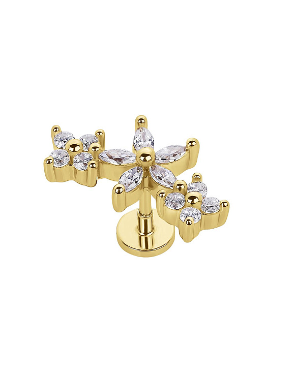 Серебряный пирсинг с фианитами в позолоте Miestilo  2