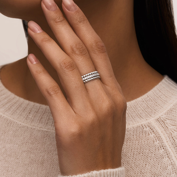 Серебряное тройное кольцо с фианитами Miestilo